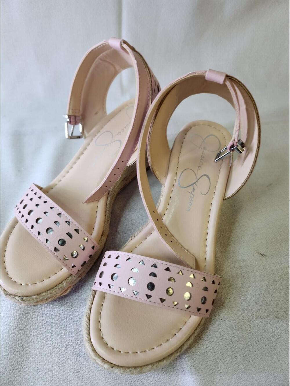 Jessica Simpson Pink Cut-Out Wedge Buckle Ankle Strap Girl's Strappy Sandals